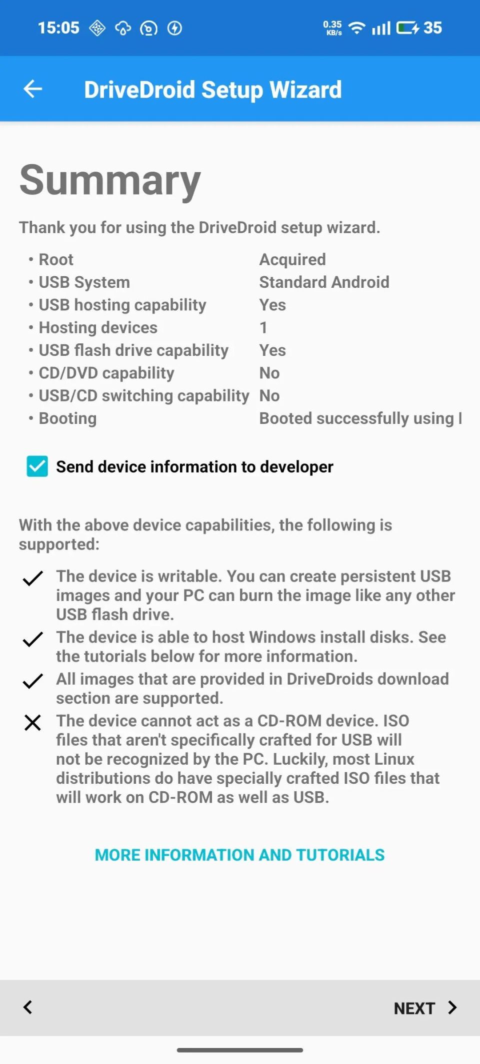 DriveDroid 向导 Summary 页面提示设备不支持 CD-ROM Gadget