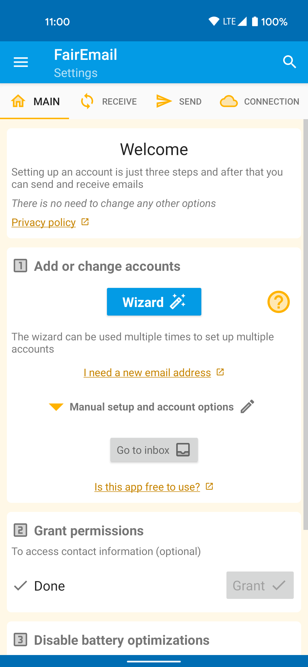 FairEmail 账户设置界面