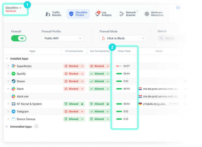 GlassWire VirusTotal 整合頁面